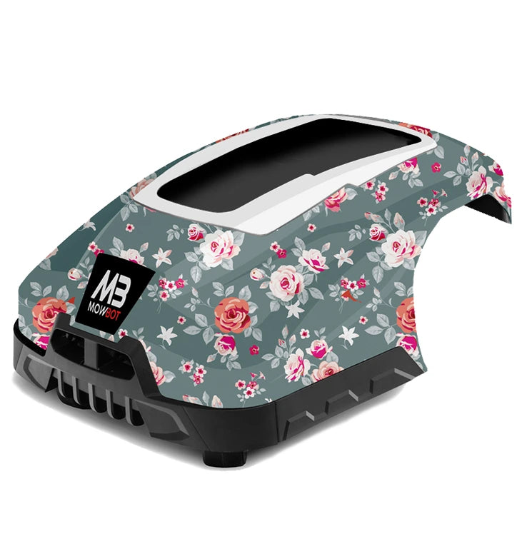 Cobra floral cover fitted to a Mowbot robotic mower