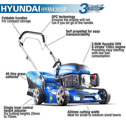 Hyundai HYM430SP self-propelled petrol lawnmower view 2