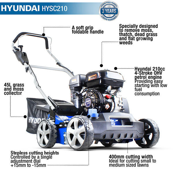 Hyundai HYSC210 petrol lawn scarifier view 2