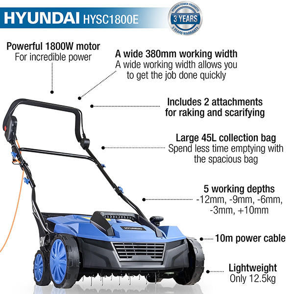 Hyundai HYSC1800E electric scarifier view 2