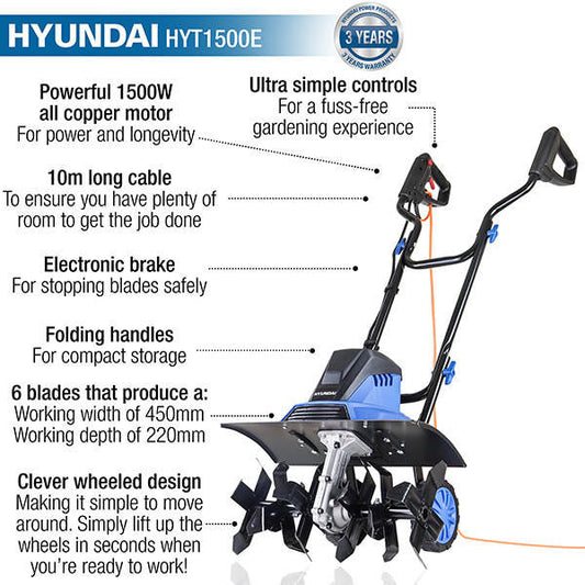Hyundai HYT1500E electric garden tiller view 2