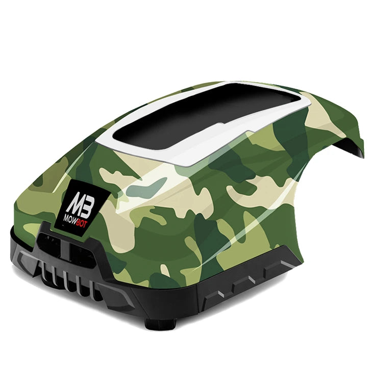 Cobra camouflage cover fitted to a Mowbot robotic mower