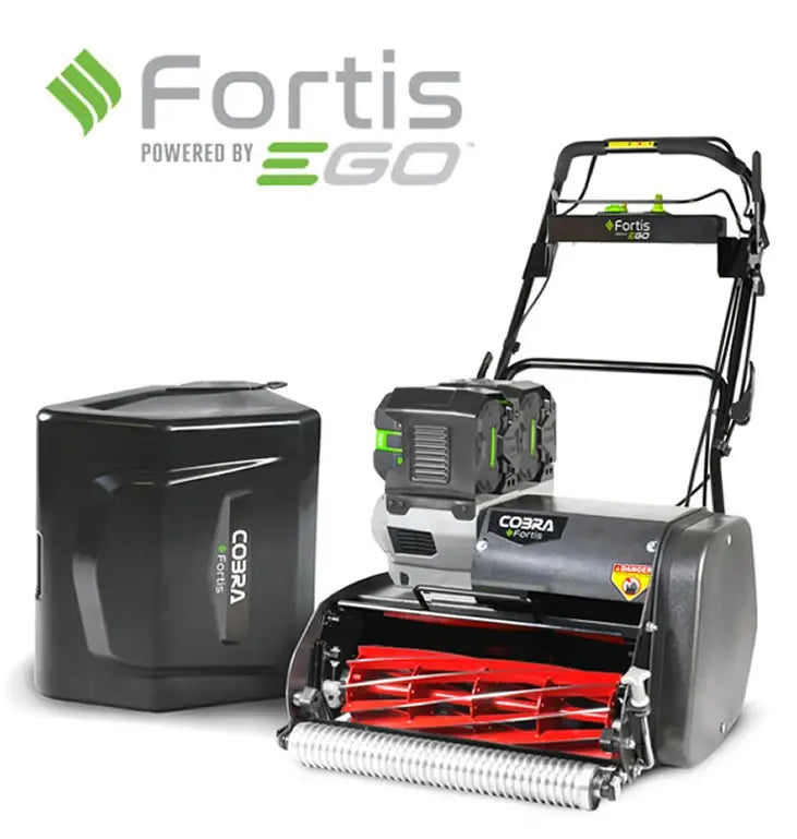 Cobra Fortis 20FTE battery fine turf cylinder mower, EGO 56V powered, with grass box fitted