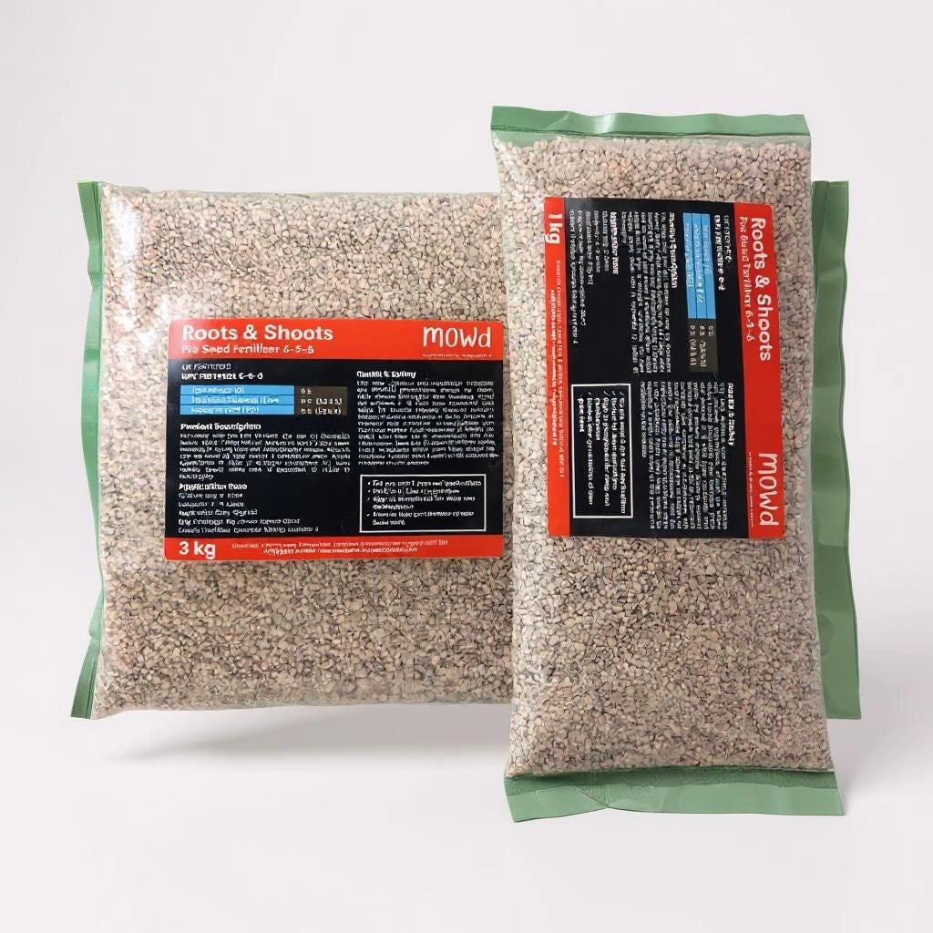 Roots & Shoots 6-9-6 pre-seed lawn fertiliser by Mowd