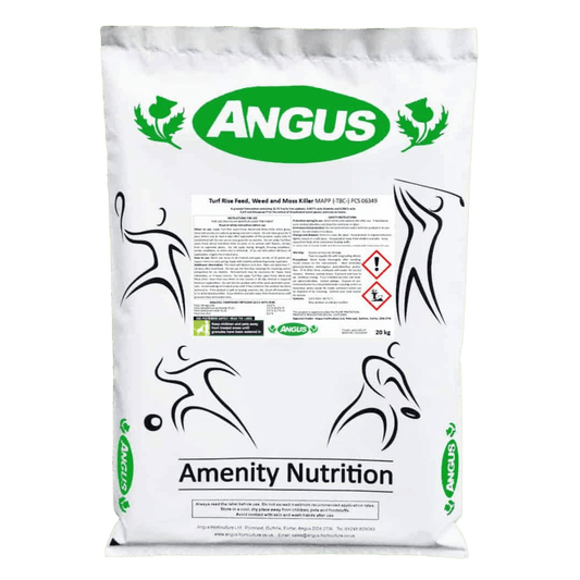 Angus Feed, Moss and Weed Killer product packaging on a white background